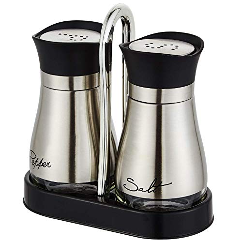 Salt and Pepper Shakers, Stainless Steel with Glass Bottle, Set of 2