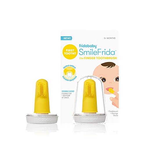 Baby's First Toothbrush with Case, Silicone, BPA-Free - SmileFrida the Finger Toothbrush by Fridababy, cleans teeth and gums with double-sided brush for babies 3 months and up