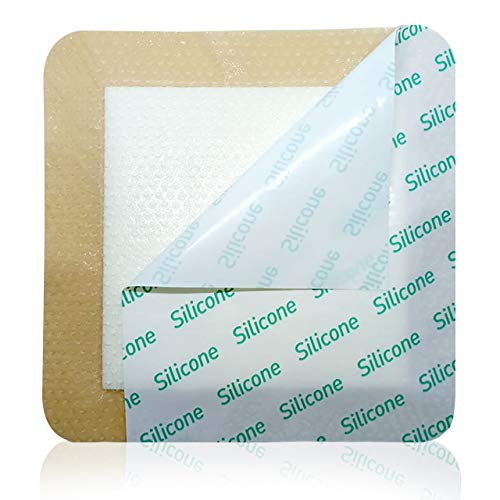 JJ CARE [Pack of 10] Silicone Foam Dressing 6” x 6”, Sacral Foam Dressing, Bordered Self Adhesive 5-Layer Foam Dressings for Wounds, High Absorbency Sacrum Foam Dressing, Bendable for Fast Healing