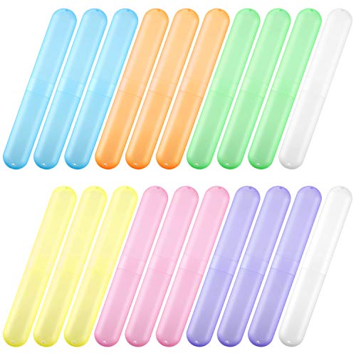 20 Pieces Travel Toothbrush Case Holder, Portable Toothbrush Storage, 7 Assort Color Plastic Toothbrush Case Holder Toothpaste Case Cover Protector for Travel Use