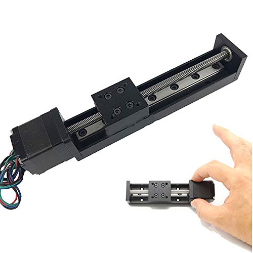 Linear Rail 50mm / 100mm / 150mm/ 200mm Linear Stage Actuator with Square Linear Rails Mini Slide Table + NEMA 11 Stepper Motor for DIY CNC Router Milling Machine (100mm)