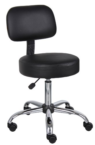 Boss Office Products Be Well Medical Spa Stool with Back in Black