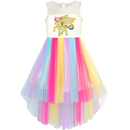 Girls Dress Embroidered Unicorn Rainbow Holiday Pageant 7