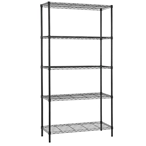 5 Shelf Wire Shelving Unit Garage NSF Metal Shelf Organizer Large Storage Shelves Heavy Duty Height Adjustable Utility Commercial Grade Steel Layer Shelf Rack 1250 LBS Capacity -14x36x72,Black