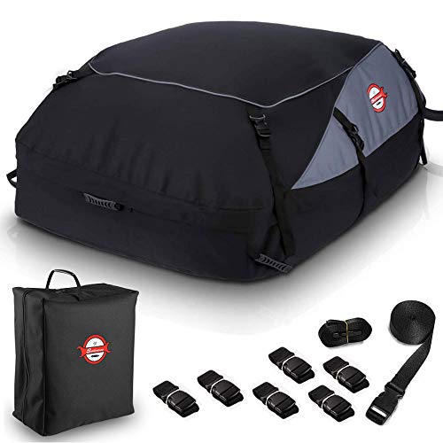 Adakiit Car Roof Bag Cargo Carrier, 20 Cubic Feet Waterproof Rooftop Luggage Bag Vehicle Softshell Carriers with 8 Reinforced Straps and Storage Carrying Bag for All Vehicle with/Without Rack