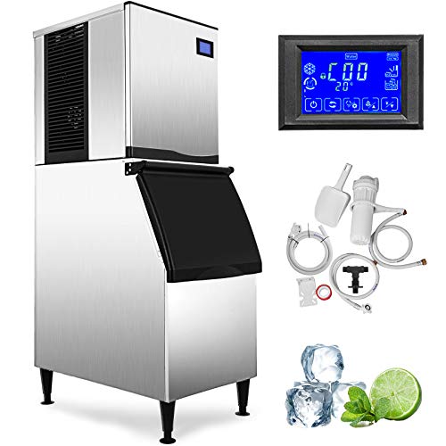 VEVOR 110V Commercial Ice Maker 400LBS/24H with 350LBS Bin, Full Clear Cube, LCD Panel, Stainless Steel, Quiet Operation, Auto Clean, Air Cooling, ETL Approved, Professional Refrigeration Equipment