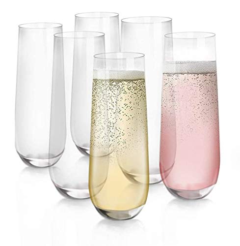 [6-Pack,9.5 Oz]DESIGN•MASTER Stemless Champagne Flute Glasses, Drinking Glasses, All-Purpose Wine Drinking Glassware