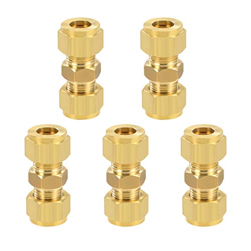 uxcell Brass Compression Tube Fitting 10mm OD Straight Pipe Adapter for Water Garden Irrigation System 5pcs