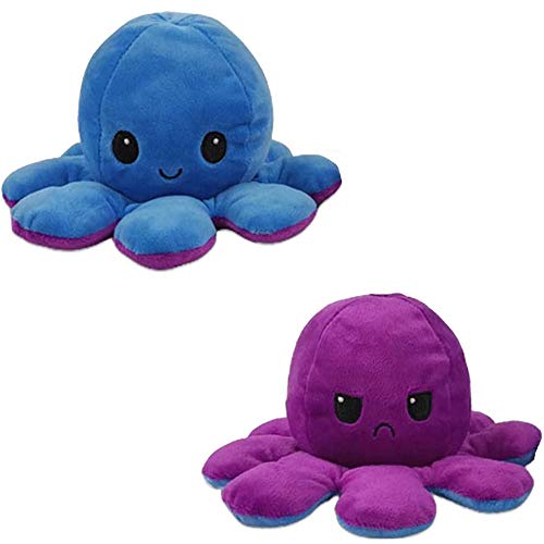 DOCHI QUEEN Octopus Plush Toys, Double-Sided Flip Octopus Plushie Doll Soft Octopus Stuffed Animals Doll / Show Your Mood Without Saying a Word! (Blue+Purple)