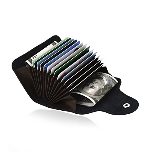 Credit Card Organizer Wallet Small Money Cases Holder Genuine Leather Mini Purse for Men Women,Black,Gift Box Package
