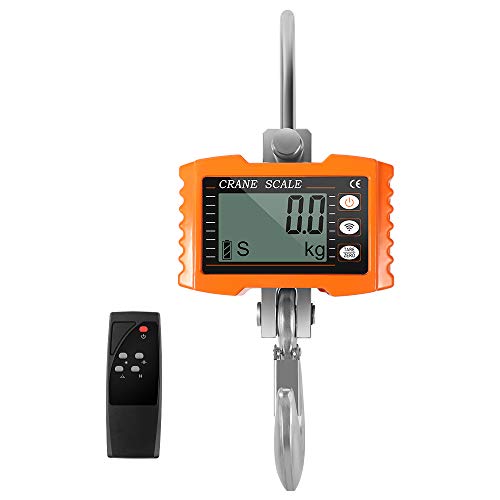 EZYOU Industrial Hanging Scale Heavy Duty Load 1000KG(2200LBS),Orange Crane Scale LCD Display with Remote