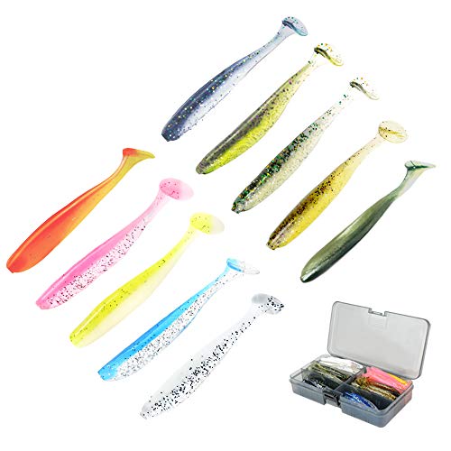 100 Pcs 2.6 inch Fishing Lures Fishing Soft Plastic Shad Lures Japan Formula Eco-Friendly Material Freshwater Saltwater Bass Fishing Lures Kit Proven Colors with a Portable Box