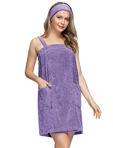 Body Wrap Set for Women Shower Bath Towel Cotton Robe Cover Up for Gym Purple S