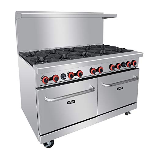 Commercial 60’’ Gas 10 Burner Range With 2 Standard Ovens - Kitma Heavy Duty Natural Gas Cooking Performance Group for Kitchen Restaurant, 304,000 BTU