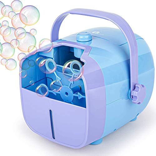 1byone Bubble Machine, Automatic Bubble Blower for Kids, Powered by Plug-in or Batteries, Outdoor or Indoor Use, Two Bubbles Blowing Speed Levels