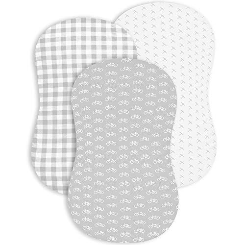 Bassinet Bed Sheets – Bassinet Fitted Sheets 3 Pack – 100% Jersey Knit Cotton Cradle Sheets – Bassinet Bedding for Standard Size Oval or Rectangular Bassinet Pads – Bassinet Sheet for Boy & Girl