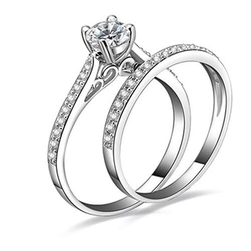 SEniutarm Engagement Love Rings Wedding Bands Women Engagement Wedding 2Pcs Set Cubic Zirconia 925 Sterling Silver Rings Size 6-10 for Women/Girl Finger Rings DIY Jewelry Gifts - US 7