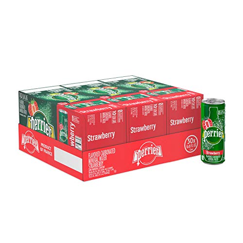 Perrier Strawberry Flavored Carbonated Mineral Water, 8.45 Fl Oz (30 Pack) Slim Cans