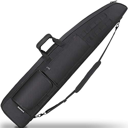 HUNTSEN Double Rifle Bag Soft Outdoor Tactical Carbine Cases 0.7in Padded Gun Case Bag with Adjustable Sling, Multiple Pouches Upgraded 44inch