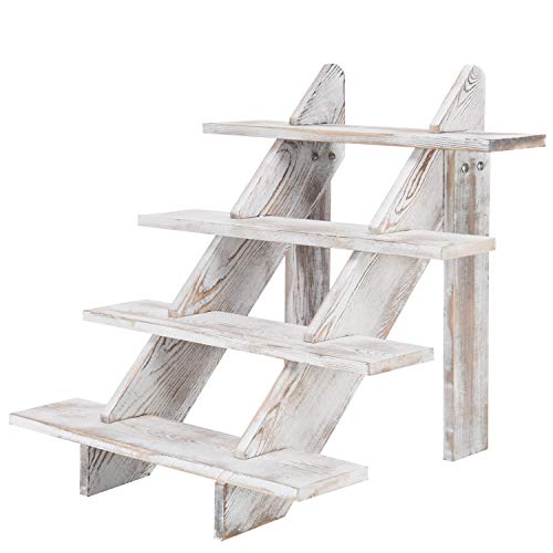 MyGift 4-Tier Whitewashed Wood Stair Shelf & Display Riser