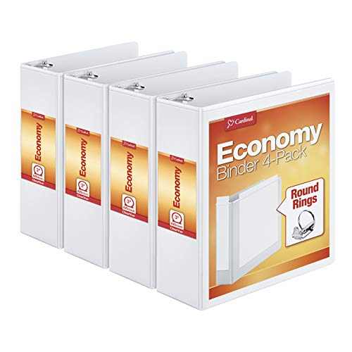 Cardinal Economy 3 Ring Binder, 3 Inch, Presentation View, White, Holds 625 Sheets, Nonstick, PVC Free, 4 Pack of Binders (00430)