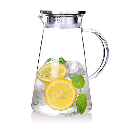 SUSTEAS 2.0 Liter 68 ounces glass pitcher with lid iced tea pitcher water jug hot cold water ice tea wine coffee milk and juice beverage carafe