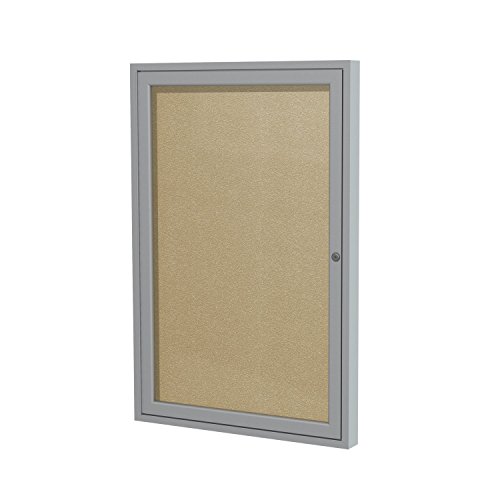 Ghent 3'x2' 1-Door Outdoor Enclosed Vinyl Bulletin Board, Shatter Resistant, with Lock, Satin Aluminum Frame - Caramel (PA132VX-31 Z11640), Made in the USA