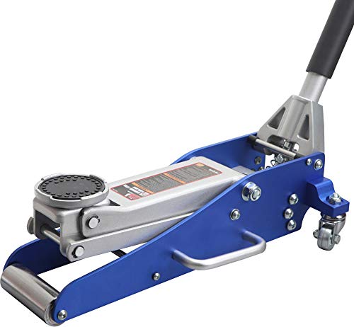 BIG RED T815016L Torin Hydraulic Low Profile Aluminum and Steel Racing Floor Jack with Dual Piston Quick Lift Pump, 1.5 Ton (3,000 lb) Capacity, Blue