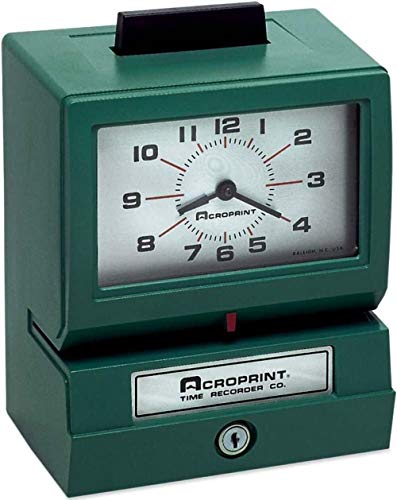 Acroprint 01-1070-411 Model 125NR4 Heavy-Duty Manual Print Time Recorder; Prints Month, Date, Hour and Minutes; Large, Easy-to-read Analog Clock Face; Antimicrobial Touch Bar Helps Protect Against Bacteria