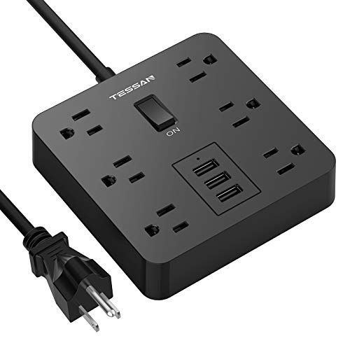 Power Strip with USB, Desktop Extension Cord with 6 Widely Spaced Outlets, 4ft Cord, Built-in Security Module Safeguard Home and Office Accessories, Black
