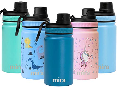 MIRA 12 oz Stainless Steel Water Bottle - Metal Thermos Flask Keeps Cold for 24 Hours, Hot for 12 Hours - Wide Mouth & Double Wall Vacuum Insulated - BPA-Free Spout Lid Cap - Denim
