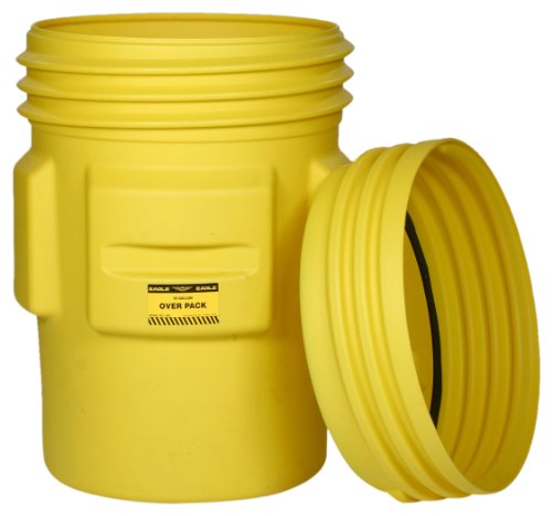 Eagle 1690 Yellow Blow-Molded HDPE Overpack Drum with Screw-On Lid, 95 gallon Capacity, 41.25' Height, 31' Diameter