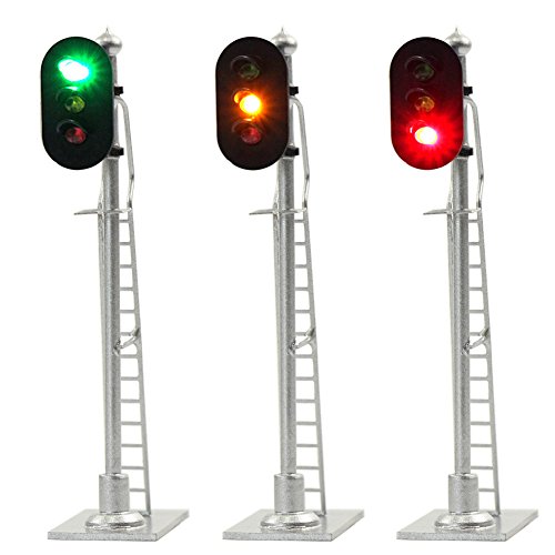 JTD873GYR 3PCS Model Railroad Train Signals 3-Lights Block Signal HO Scale 12V Green-Yellow-Red Traffic Lights for Train Layout New