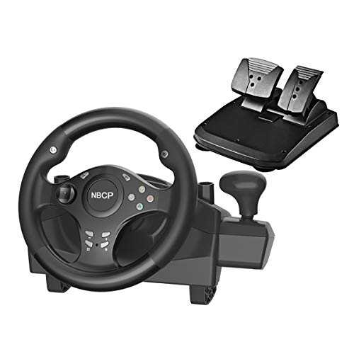 PC Gaming racing wheel 270 degree driving force vibration for Nintendo Switch /PS3 / PC/Android with pedals accelerator brake ( Black color)