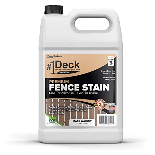 #1 Deck Premium Wood Fence Stain and Sealer - Semi-Transparent Fence Sealer - Dark Walnut, 1 Gallon