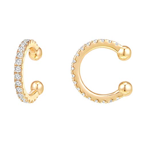 PAVOI 14K Gold Plated 925 Sterling Silver Cubic Zirconia Sparkling Round Huggie Ear Cuff Earrings in Rose Gold, White Gold and Yellow Gold