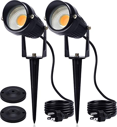 SUNVIE Outdoor Spotlight 5W LED Landscape Lighting 120V AC Waterproof Spot Lights for Yard Landscape Lights with Stakes for Tree Lawn Garden 3000K Warm White Flag Spotlight with US 3-Plug in (2 Pack)