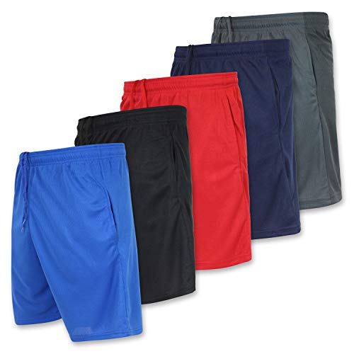 5 Pack: Big Boys Youth Clothing Knit Mesh Active Athletic Performance Basketball Soccer Lacrosse Tennis Exercise Summer Gym Golf Running Teen Shorts -Set 1- L (12/14)