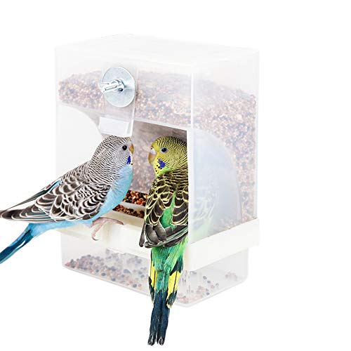 Automatic Bird Feeder No Mess for Cage Inside Birds Stuff Cage Accessories Seed Food Container for Small Brids Cockatiel Budgerigar Macaw Finch Budgie Parakeet Conure Canary Parrots Lovebird