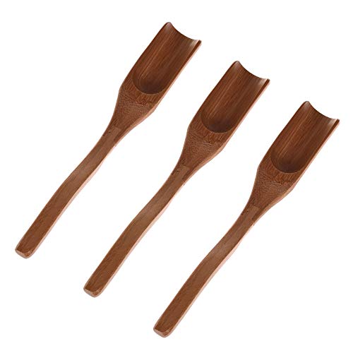 UTENEW 3 Pieces Wooden Loose Tea Scoops, Natural Bamboo Wood Spoons for Scooping Coffee Powder, Spices and Condiments, Long Handle 7'