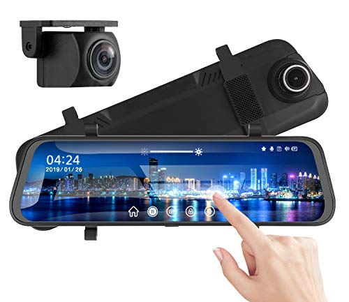 Mirror Dash Cam for Cars 10' 1080P Touch Screen Front and Rear View Mirror Backup Camera Dual Lens Dash Camera with Enhanced Night Vision G-Sensor Parking Monitor 32GB SD Card