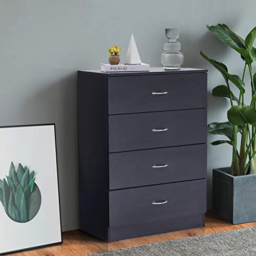 Lifetech Drawer Dresser Black Cabinet Drawers Storage Chest of Drawers Standing Dresser with Storage Space Wood Dresser with 4 Drawers for Bedroom Living Room Hallway Closets Entryway Office