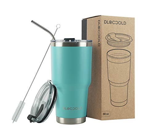 DLOCCOLD 30oz Tumbler Double Wall Stainless Steel Vacuum Insulated Travel Mug with Lid and Straw (Tiffany Blue, 30)