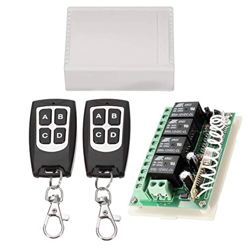 433Mhz Wireless RF Switch, DC 12V 4CH Channel Long Range Wireless Remote Control Switch Relay Receiver Module, Transmitter Toggle Switch RF Relay (2 Transmitter & 1 Receiver) (433Mhz)