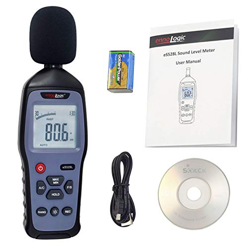 EnnoLogic Decibel Meter and Recorder – Digital Sound Level Meter, Noise Logger and Tester – Max/Min/Hold, Range 30-130 dBA - eS528L