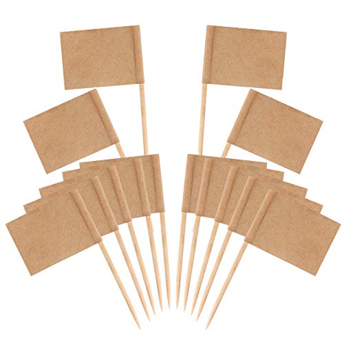 Senkary 100 Pack Blank Toothpick Flags Kraft Paper Flag Picks Cheese Markers for Cupcake, Food, Fruit, Party Decorations
