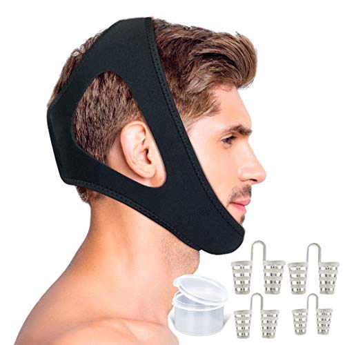 KS-HEALTH Anti Snoring Chin Strap-Effective Snoring Solution and Anti Snoring Devices-Adjustable Stop Snoring Chin Strap for Men and Women Snore Stopper-1 Chin Strap and Bonus 4 Set Nose Vents