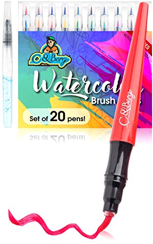 20 Watercolor Brush Pens Soft Flexible Tip - Watercolor Paint Markers for Adult Coloring Books, Painting, Drawing, Coloring, Non Toxic Watercolor Paint, Set of 20 Watercolor Pens by C&Berg Model 2020