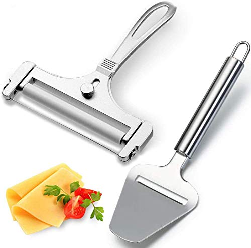 2 Pieces Cheese Slicer Set, Stainless Steel Wire Cheese Slicer with Cheese Plane Tool, Adjustable Thickness Cheese Cutter for Soft, Semi-Hard, Hard Cheeses Kitchen Cooking Tool for Kitchen Cooking