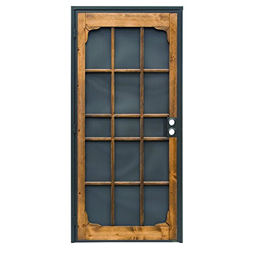 Prime-Line 3809BZ3068-I-WF Woodguard Steel Security Door – Traditional Screen Door Style with the Strength of a Steel Security Door – Steel and Wood Construction, Non-Handed, Bronze